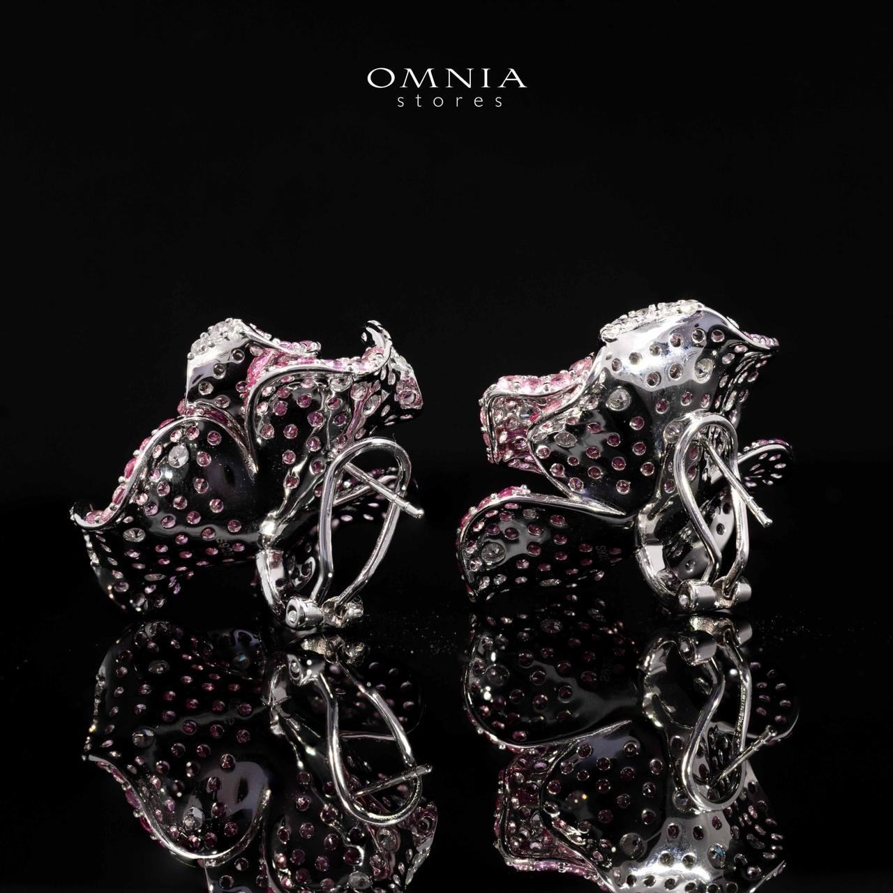 Omina Maiza Pink Coral Flower Earrings in 925 Silver with High Quality Pueple Simulated Diamond Stones - OMNIASTORES UAE