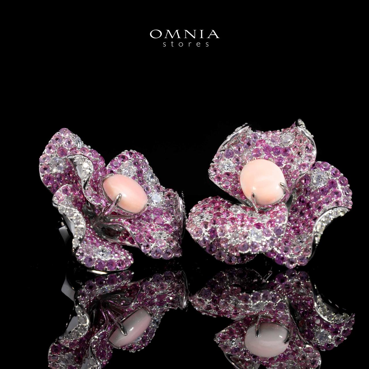 Omina Maiza Pink Coral Flower Earrings in 925 Silver with High Quality Pueple Simulated Diamond Stones - OMNIASTORES UAE