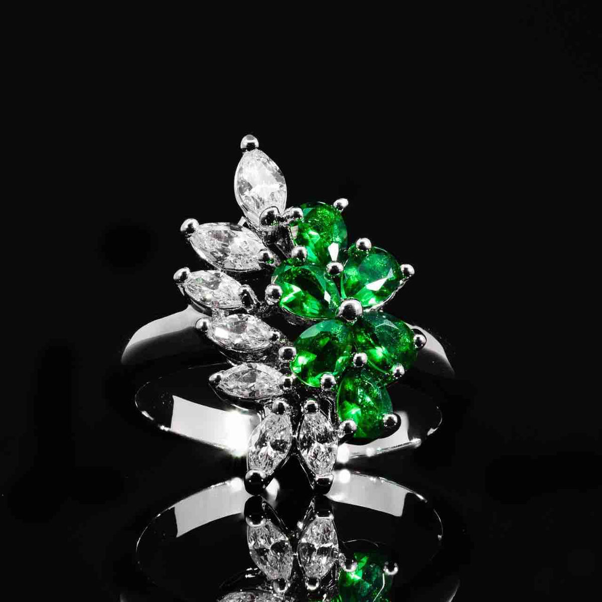 Omnia Nourah Green Luxury Bridal Full Set in High Quality Simulated Diamonds Premium Rhodium Plated - OMNIASTORES KSA
