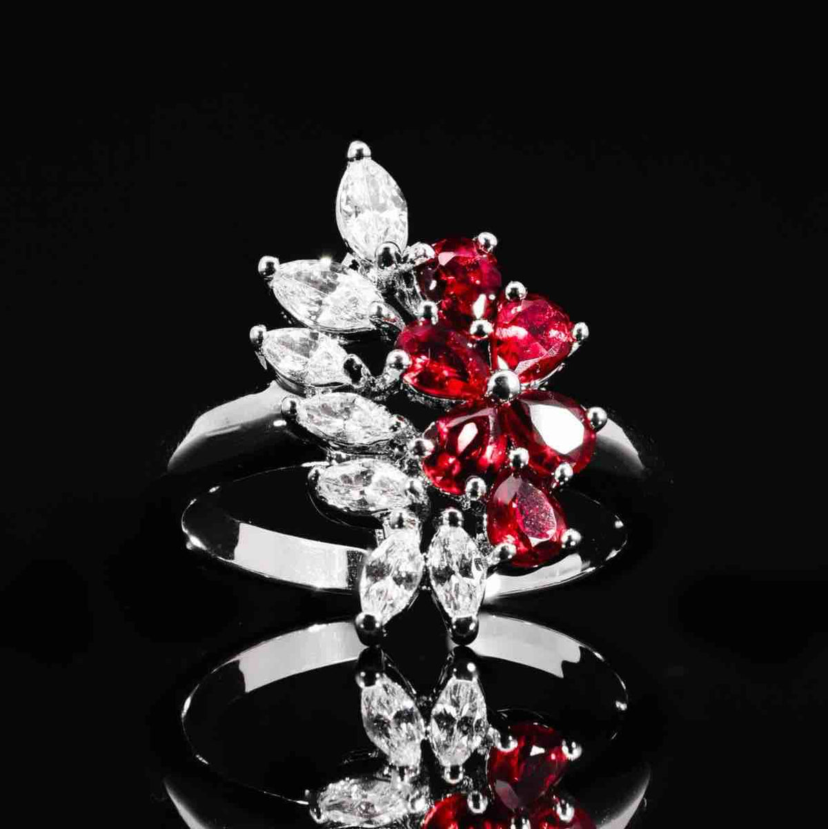 Omnia Nourah Maroon Bridal Full Set in High Quality Simulated Diamonds Premium Rhodium Plated - OMNIASTORES UAE