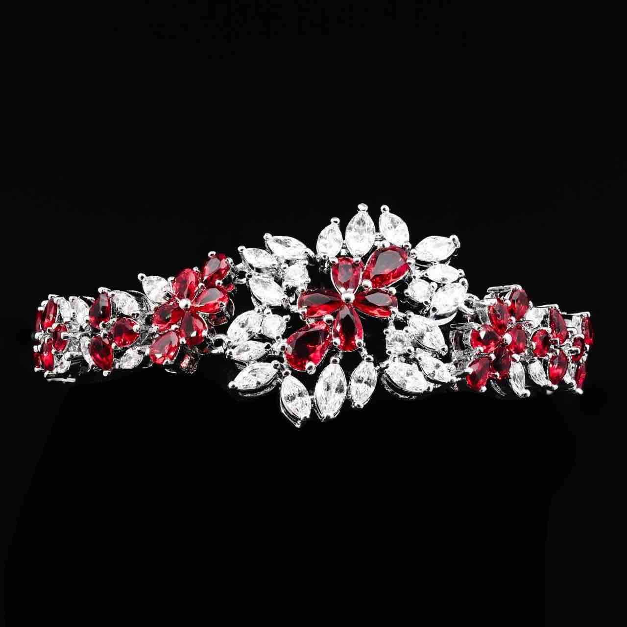 Omnia Nourah Maroon Bridal Full Set in High Quality Zircon Stone in Rhodium Plated - OMNIASTORES UAE