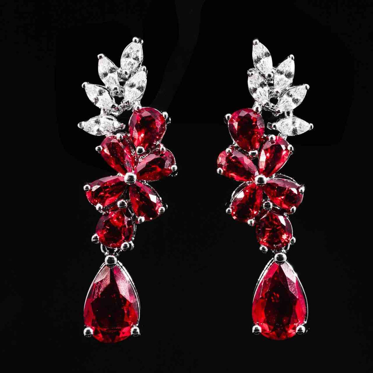 Omnia Nourah Maroon Bridal Full Set in High Quality Simulated Diamonds Premium Rhodium Plated - OMNIASTORES UAE