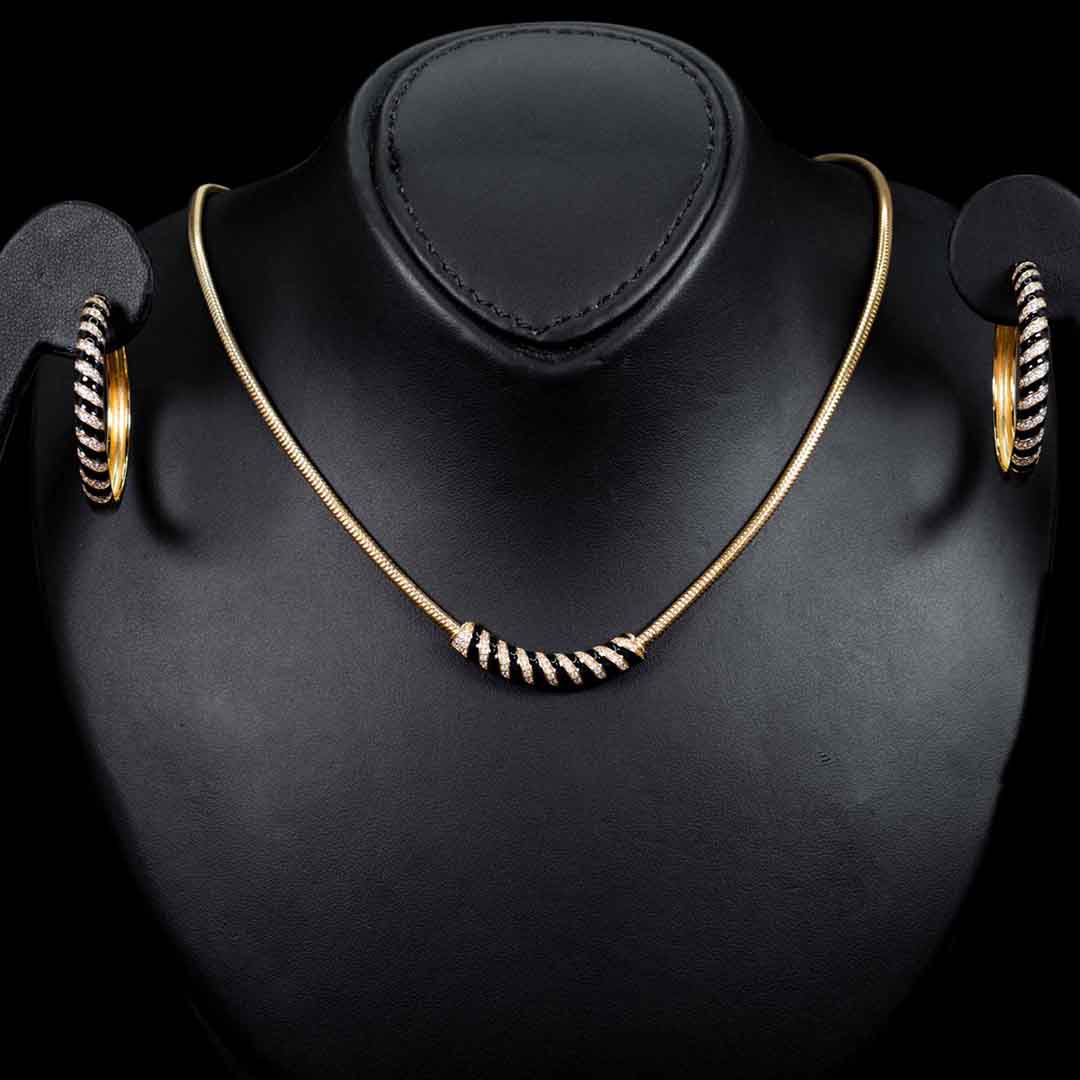 Omnia Rihab Gold Necklace & Earrings Set In 925 Silver High Quality Simulated diamonds - OMNIASTORES UAE