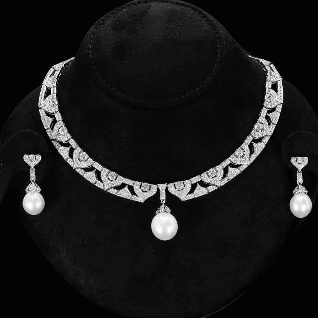 Omina Nouriya White Real Fresh Pear Necklace & Earrings in 925 Silver with High Quality Simulated Diamond Stones - OMNIASTORES UAE