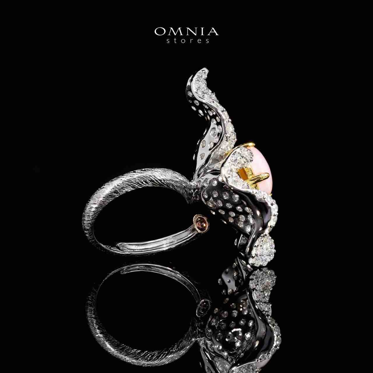Omnia Lubaina Pink Coral Flower Ring in 925 Silver Accessories High Quality Simulated Diamonds - OMNIASTORES UAE