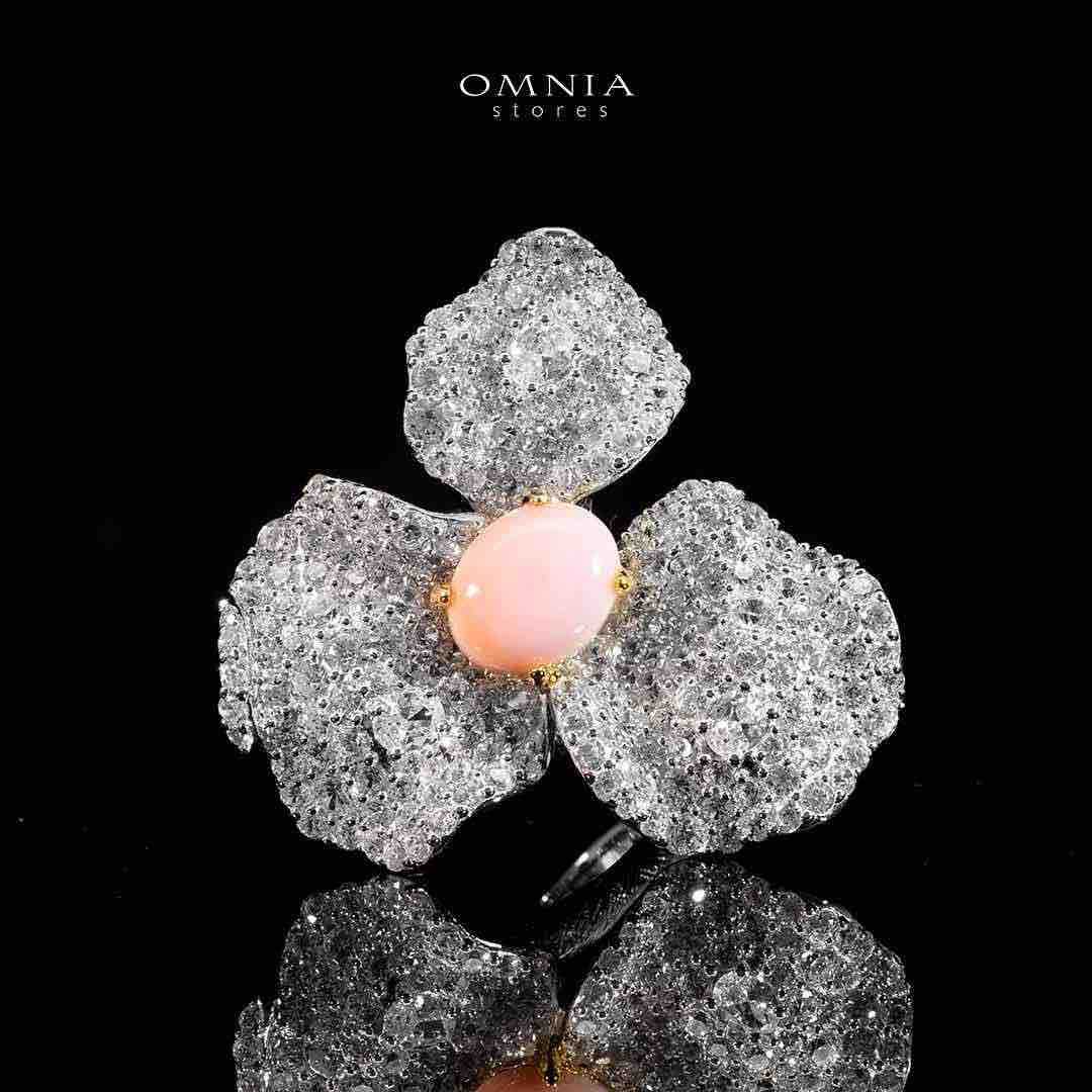 Omnia Lubaina Pink Coral Flower Ring in 925 Silver Accessories High Quality Simulated Diamonds - OMNIASTORES UAE
