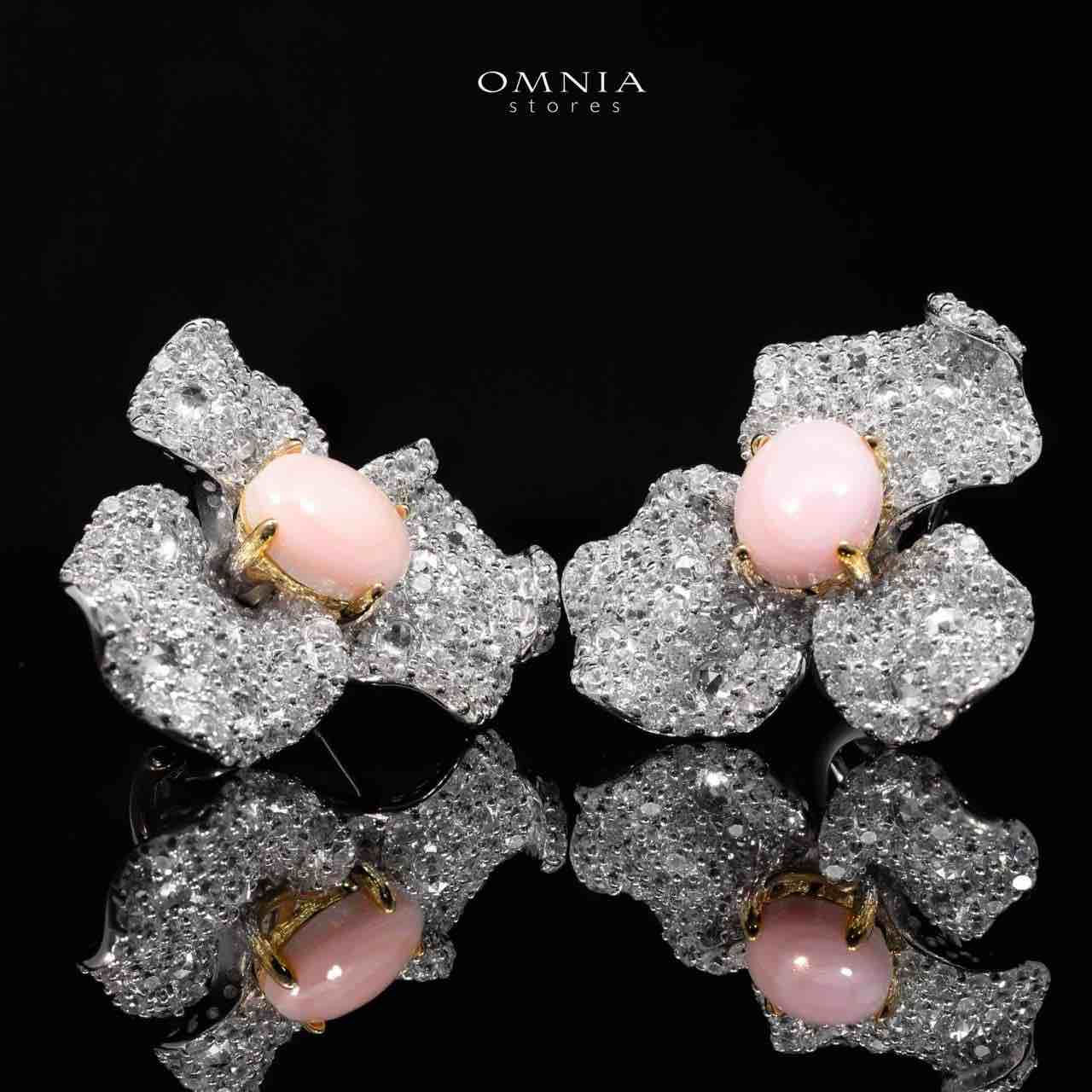 Omnia Lubaina Pink Coral Flower Earrings in 925 Silver Accessories High Quality Simulated Diamonds - OMNIASTORES UAE