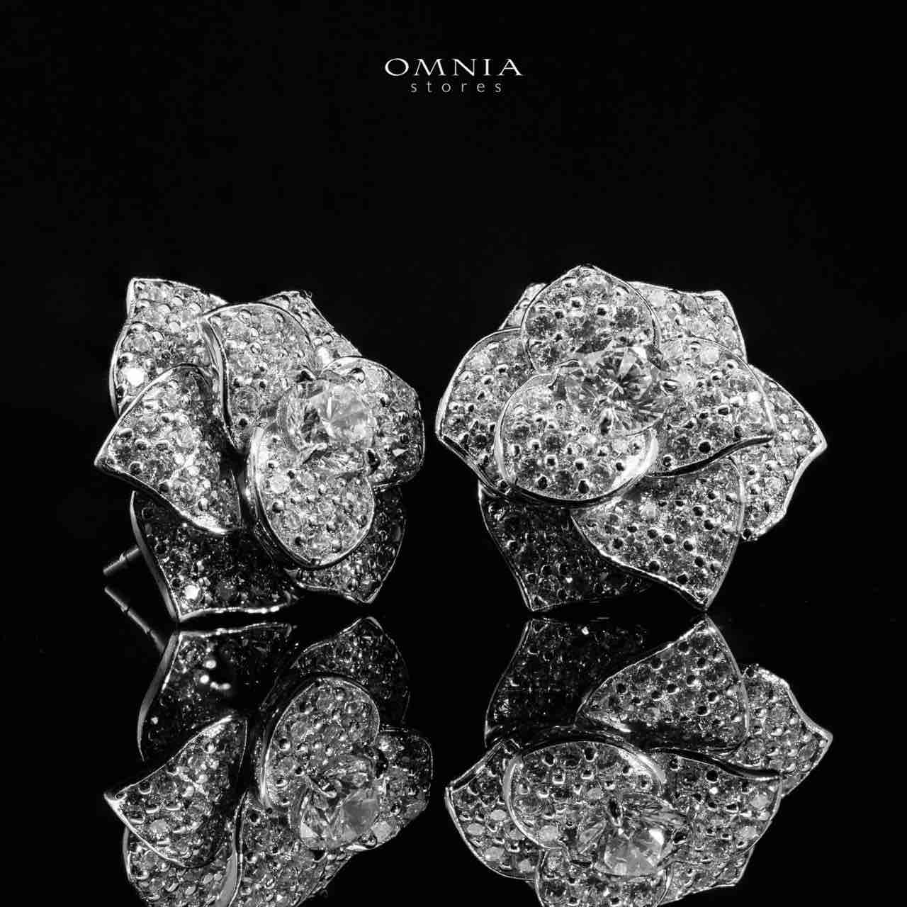 Omnia Stella Floral Earrings in 925 Silver with High Quality Simulated Diamonds