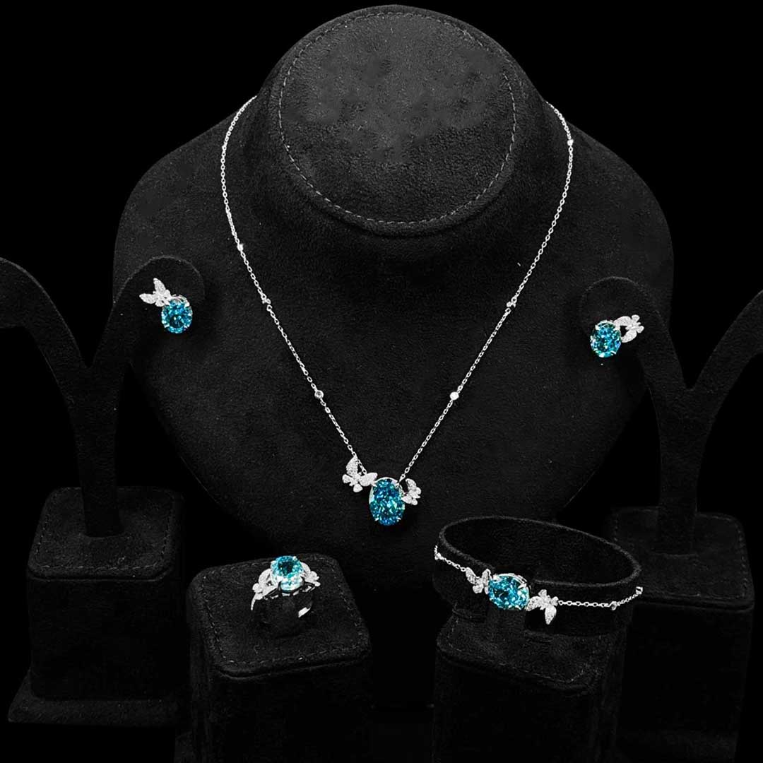 Omnia Maysun Baby Blue Full Set In 925 Silver High Quality Simulated Diamonds - OMNIASTORES UAE