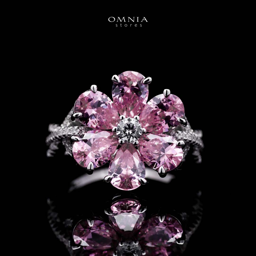 Omnia Chafia Silver 0.75 Carat Ring 925 Silver High Quality Pink Simulated Diamond Stones