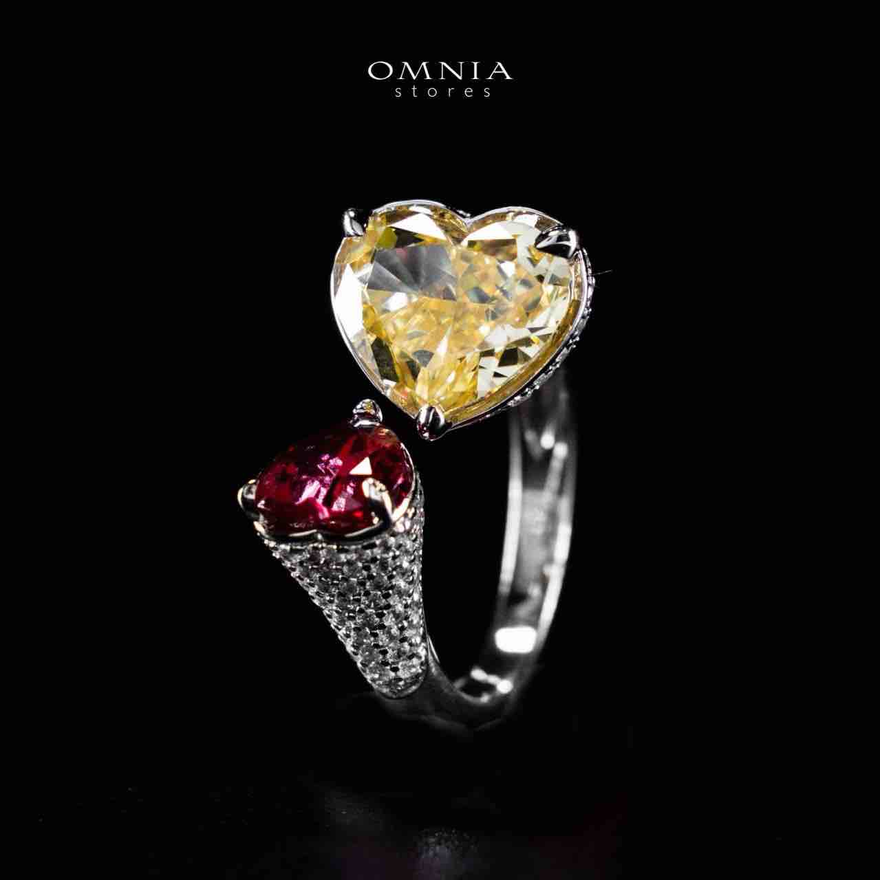 Omnia Ayda Dual Heart Yellow and Red Silver Ring In 925 Silver High Quality Certified Lab Crafted Stones - OMNIASTORES UAE