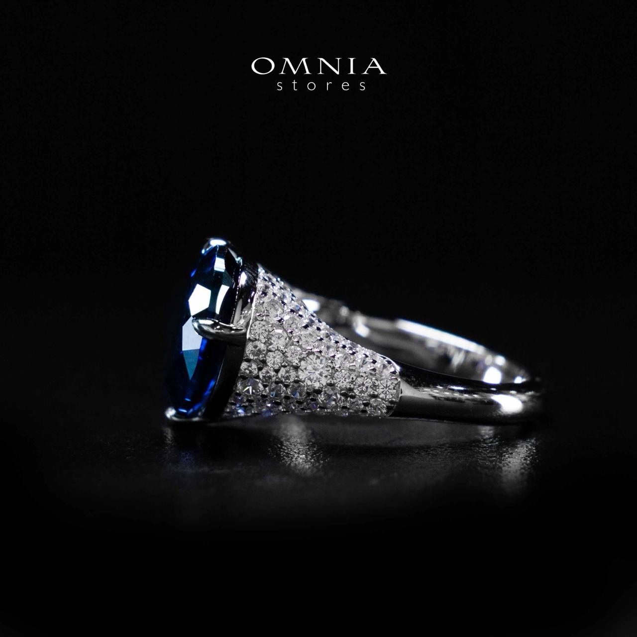 Omnia Ayda Dual Heart Blue and White Silver Ring In 925 Silver High Quality Certified Lab Crafted Stones - OMNIASTORES UAE