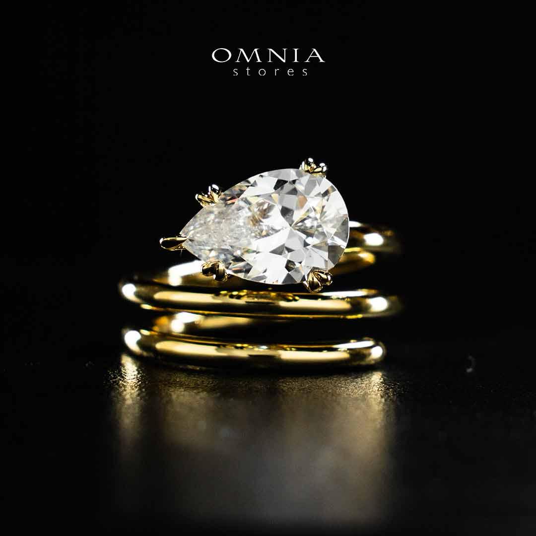 Omnia Nabeela White Golden Ring In 925 Silver High Quality Lab Crafted Pear Cut Stones 4ct - OMNIASTORES KSA