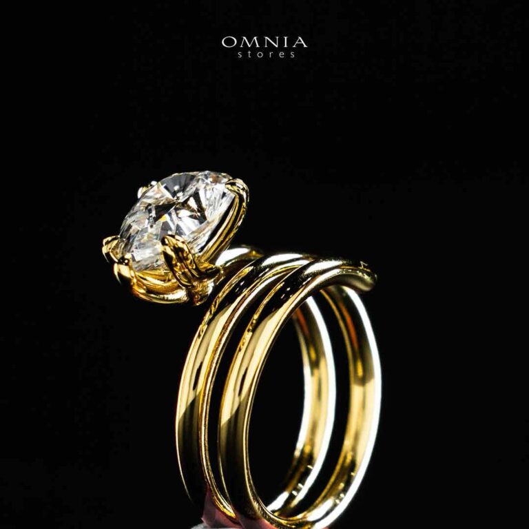 Omnia Nabeela White Golden Ring In 925 Silver High Quality Lab Crafted Pear Cut Stones 4ct - OMNIASTORES KSA
