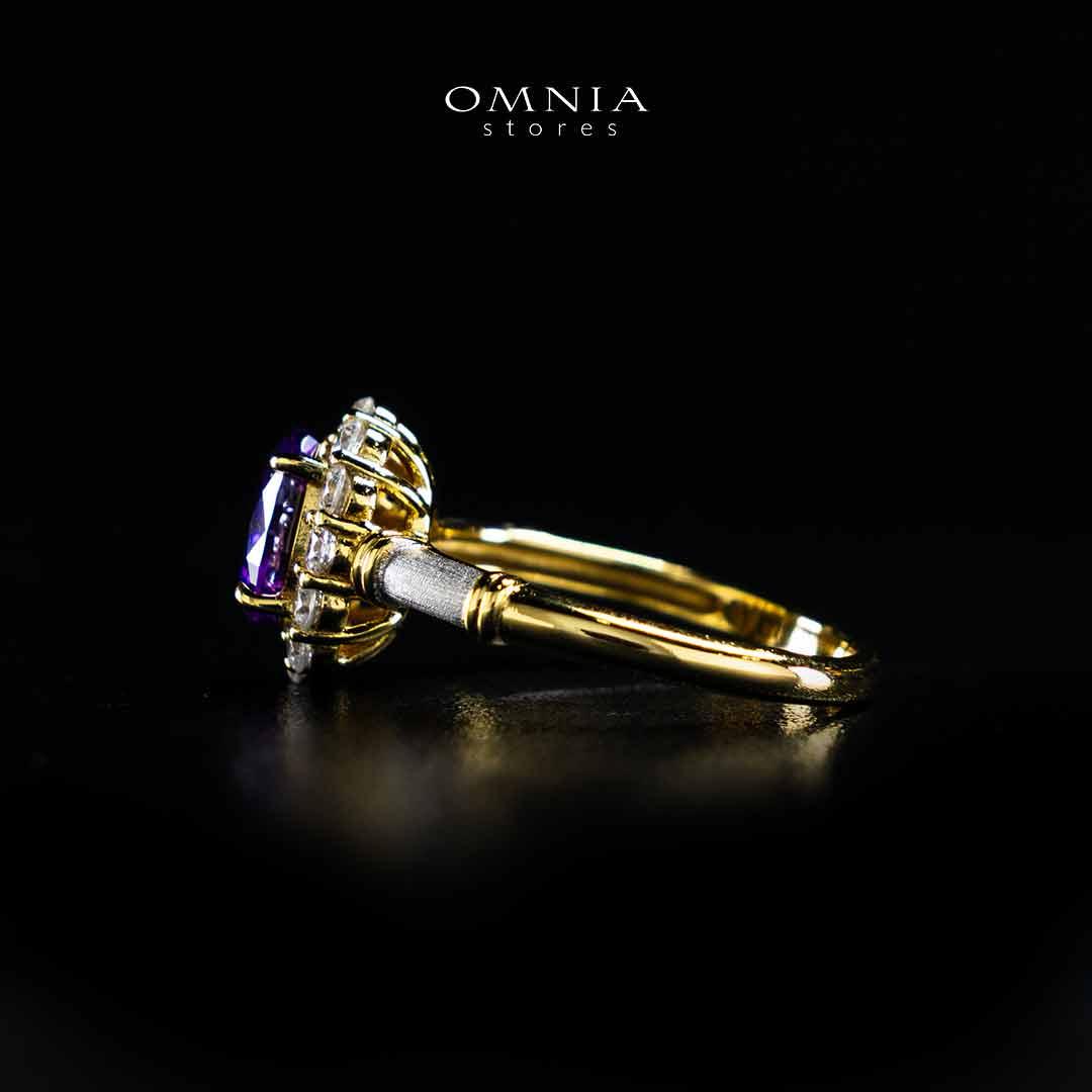 Omnia Amalya Flower Purple Gold Ring In 925 Silver High Quality Certified Lab Crafted Stones - OMNIASTORES UAE