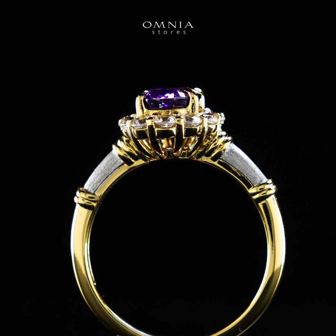 Omnia Amalya Flower Purple Gold Ring In 925 Silver High Quality Certified Lab Crafted Stones - OMNIASTORES UAE