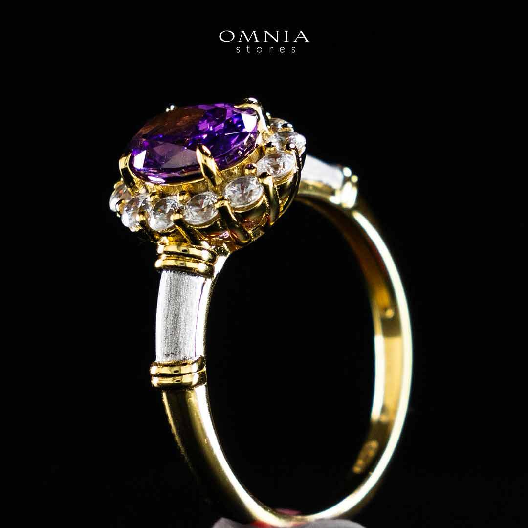 Omnia Amalya Flower Purple Gold Ring In 925 Silver High Quality Certified Lab Crafted Stones - OMNIASTORES UAE