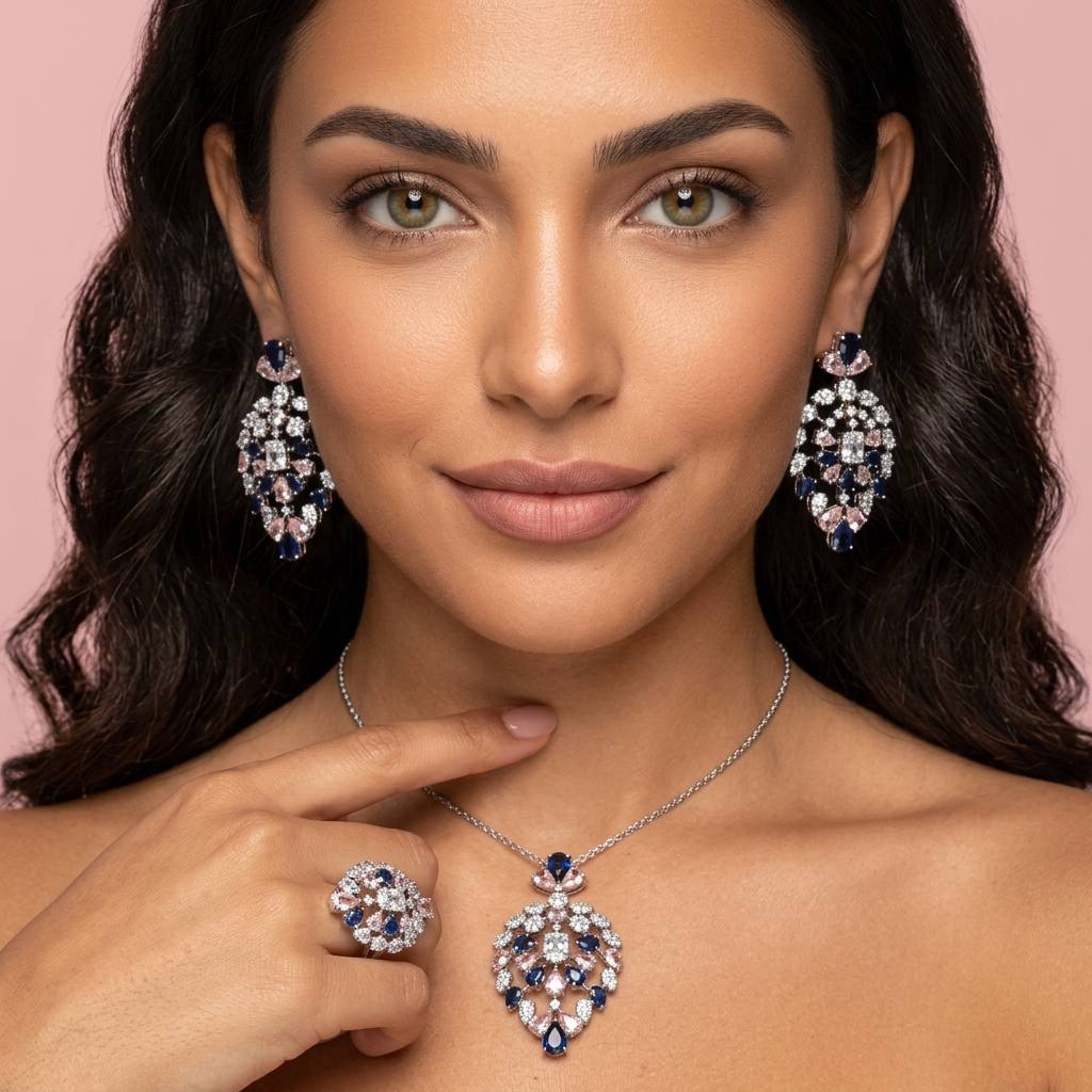 Omnia Ashwaq Purple Set Accessories in High Quality Zircon Stone - OMNIASTORES KSA