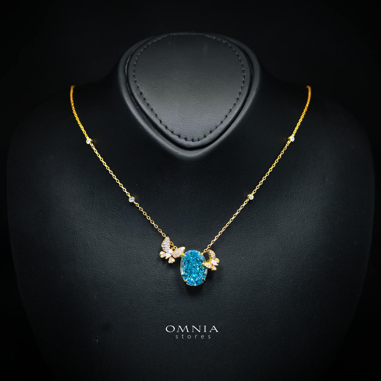 Omnia Maysun Baby Blue Gold Plated Full Set In 925 Silver High Quality Simulated Diamonds