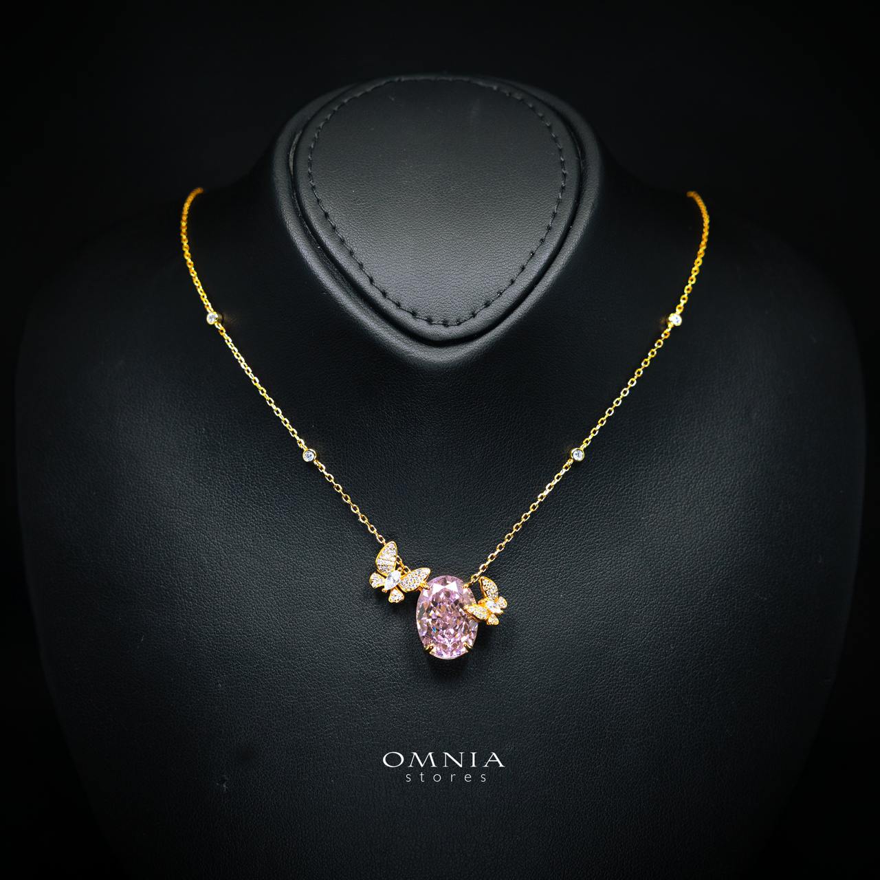 Maysun Pink Gold-Plated Necklace in 925 Silver with Premium Simulated Diamonds
