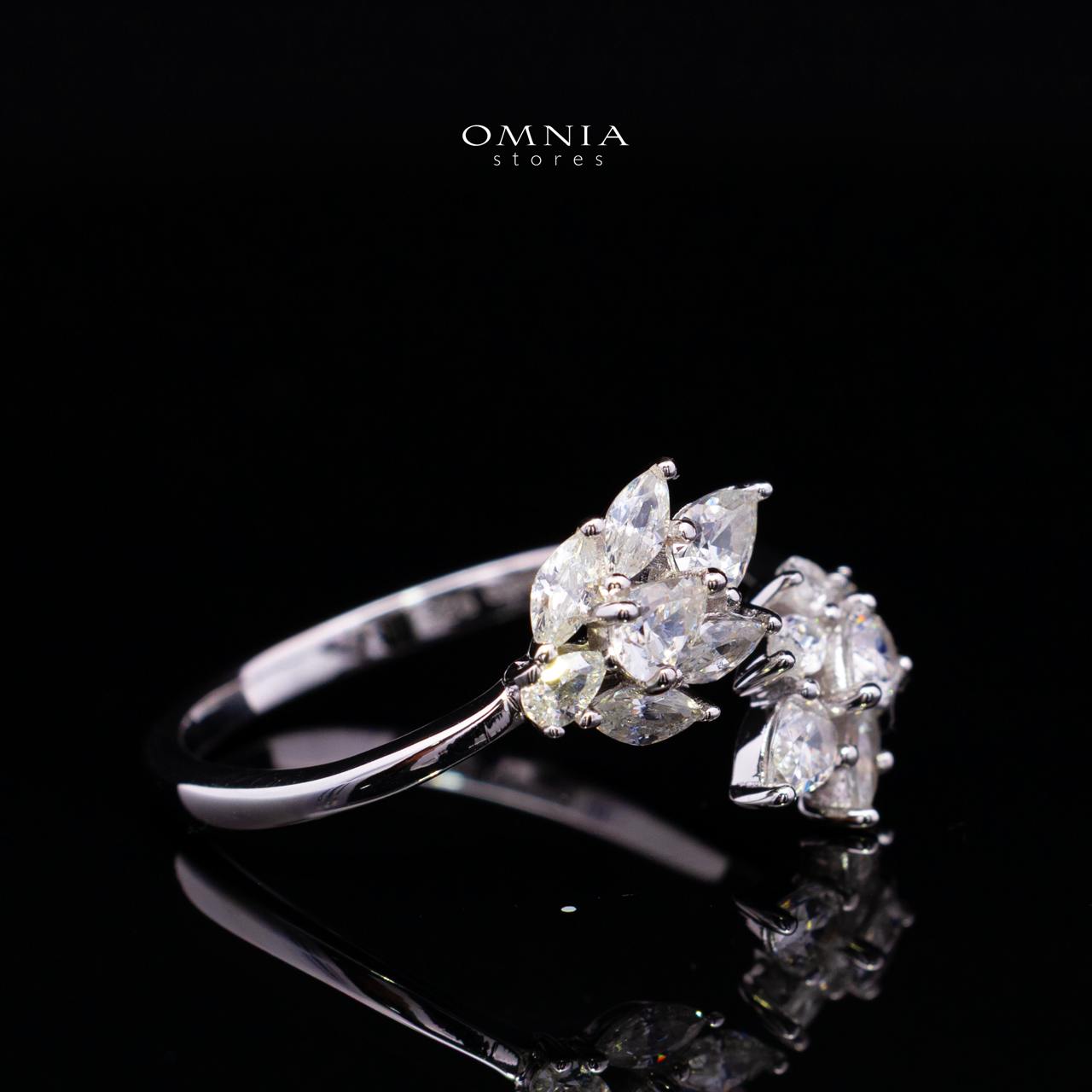 Lorraine White Leaf-Inspired Ring in 925 Silver with Premium Simulated Diamonds - OMNIASTORES KSA