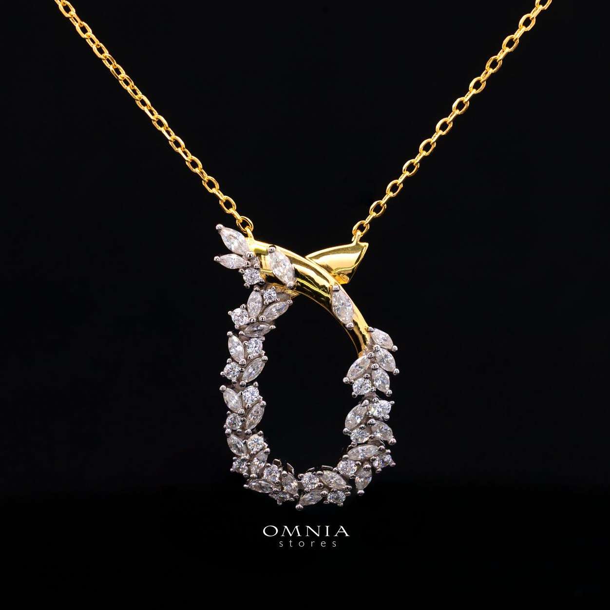 Julienne Golden Floral Necklace in 925 Silver with Premium Simulated Diamonds - OMNIASTORES KSA