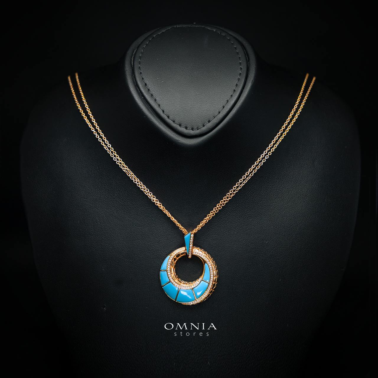 Tahiraa Turquoise Gold-Plated Necklace with High-Quality Premium Simulated Diamonds in 925 Sterling Silver