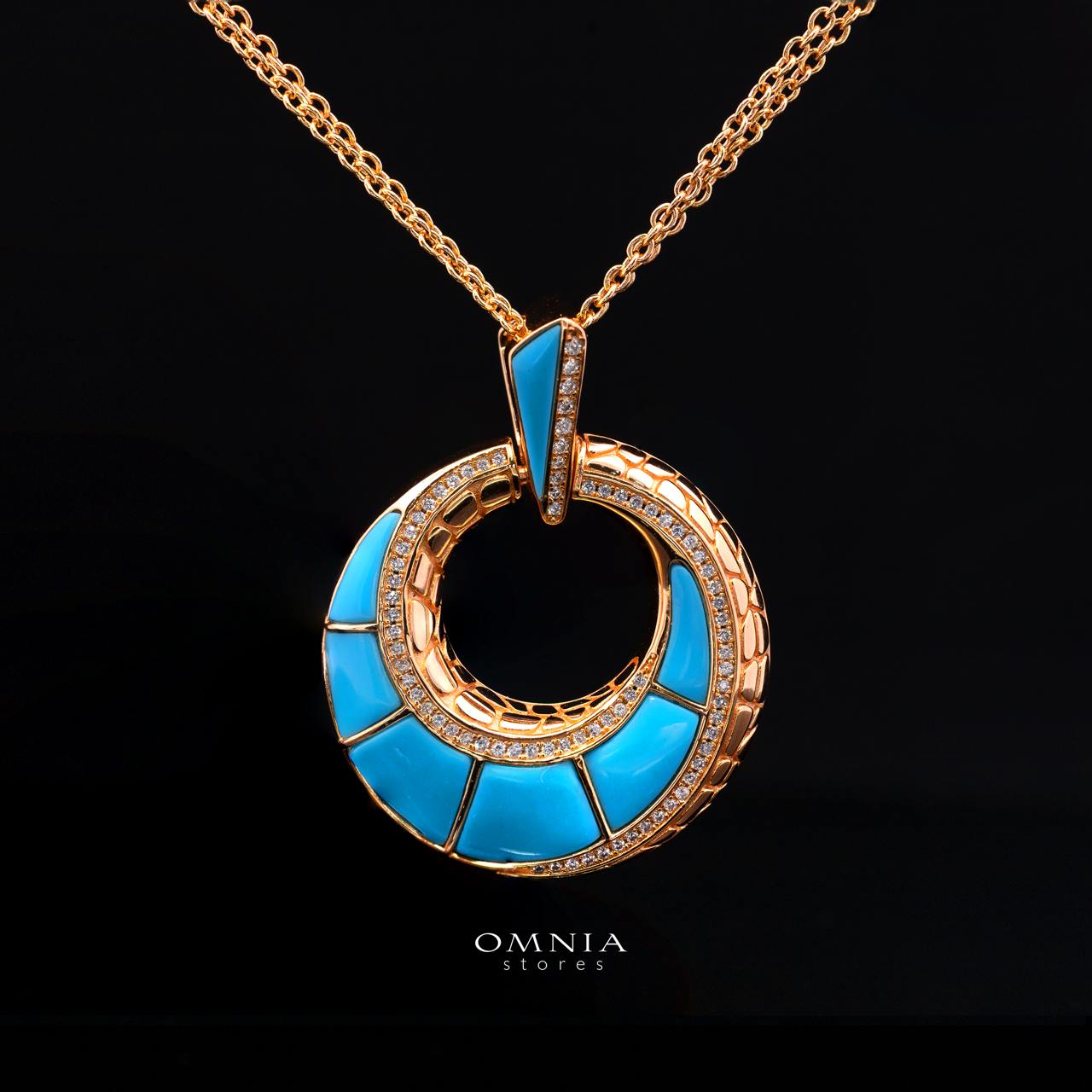 Tahiraa Turquoise Gold-Plated Necklace with High-Quality Premium Simulated Diamonds in 925 Sterling Silver