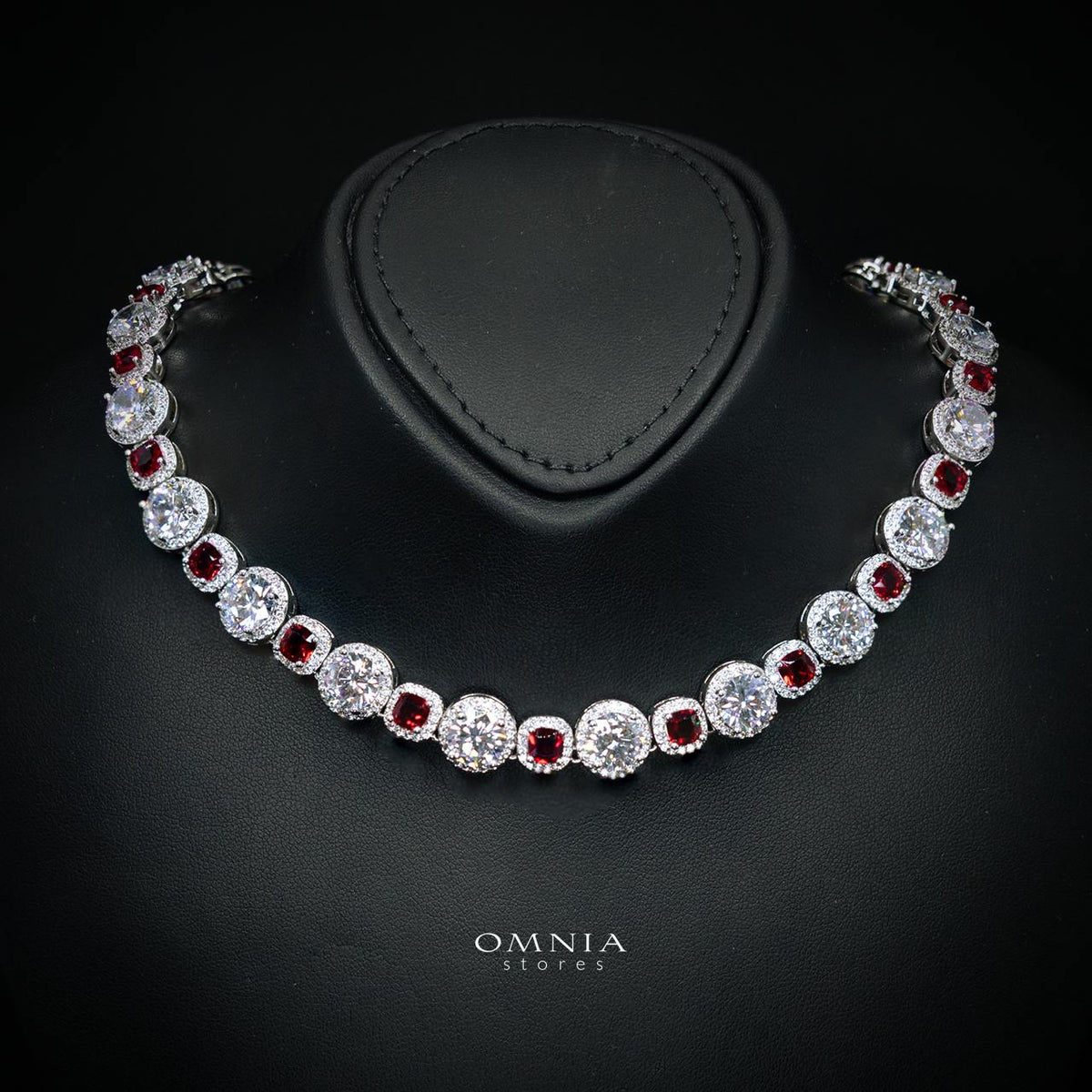 Omnia Lilian Red Bridal Full Set in High Quality Simulated Diamonds Premium Rhodium Plated