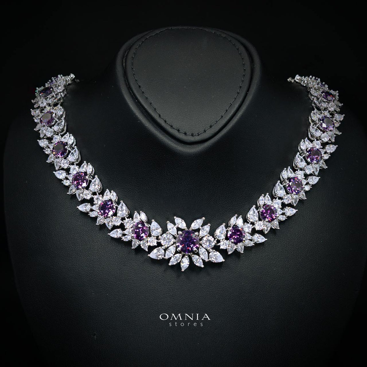 Omnia Nareen Purple Luxury Bridal Full Set in High Quality Simulated Diamonds Premium Rhodium Plated