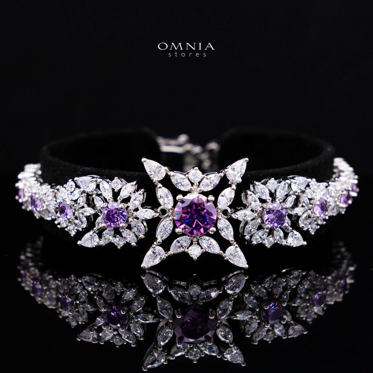 Omnia Nareen Purple Luxury Bridal Full Set in High Quality Simulated Diamonds Premium Rhodium Plated