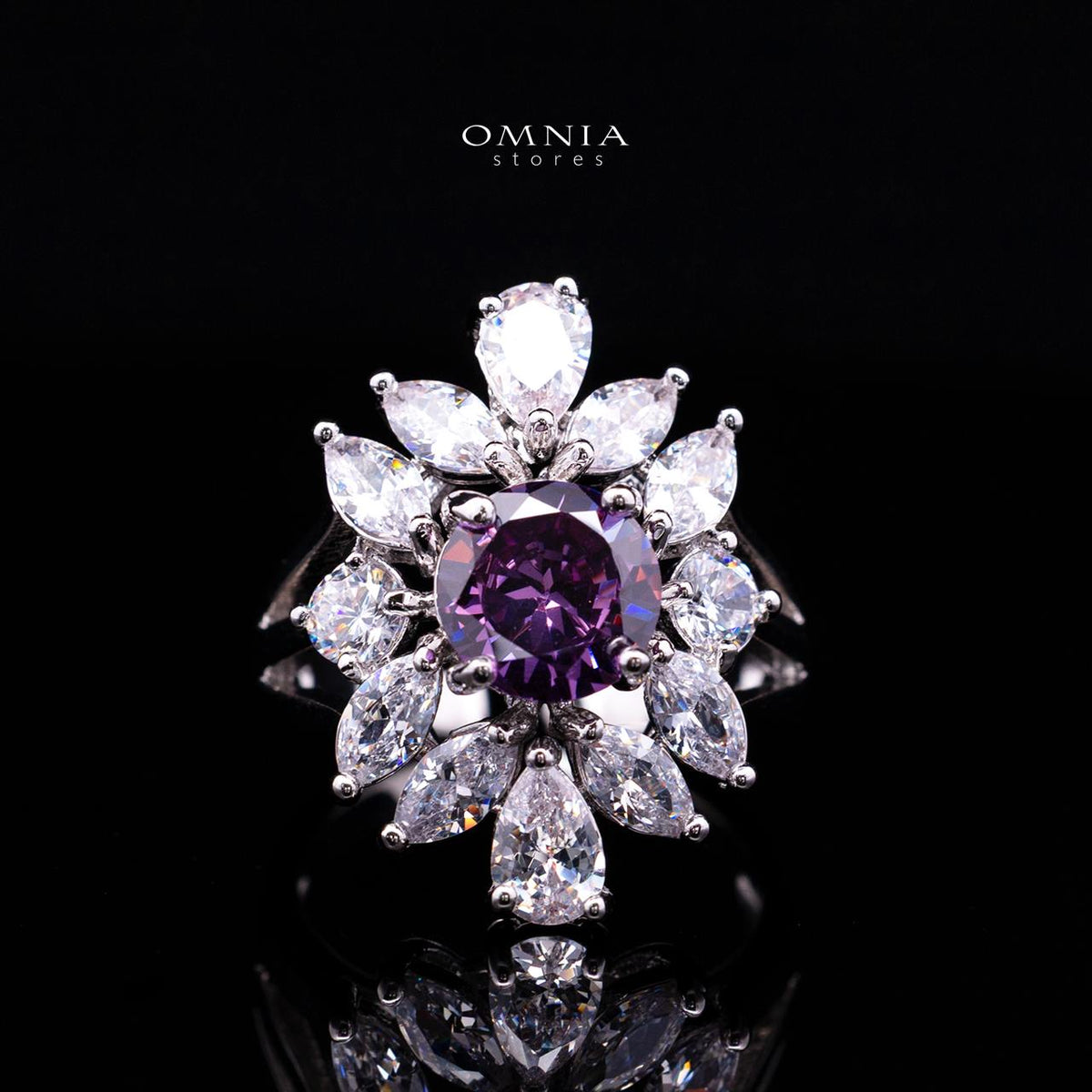 Omnia Nareen Purple Luxury Bridal Full Set in High Quality Simulated Diamonds Premium Rhodium Plated