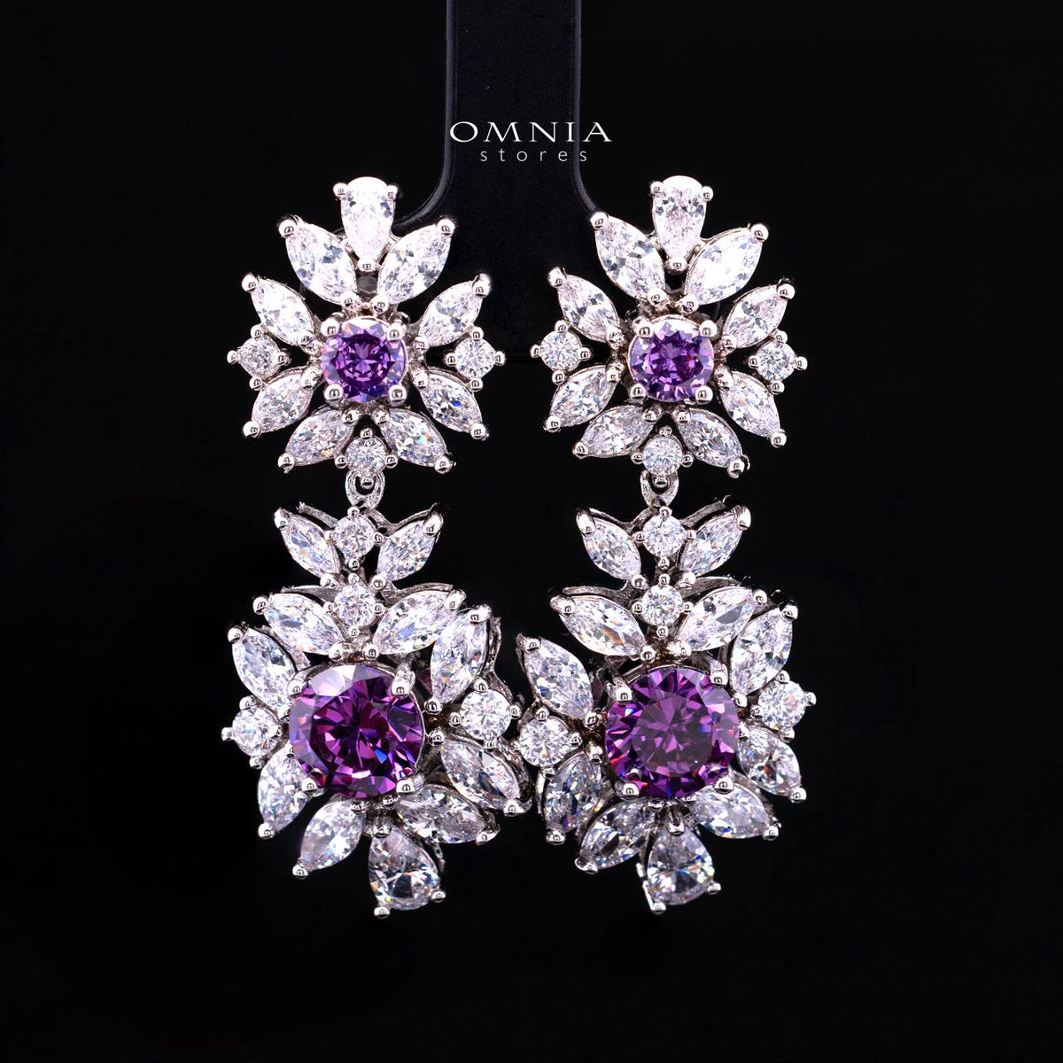Omnia Nareen Purple Luxury Bridal Full Set in High Quality Simulated Diamonds Premium Rhodium Plated