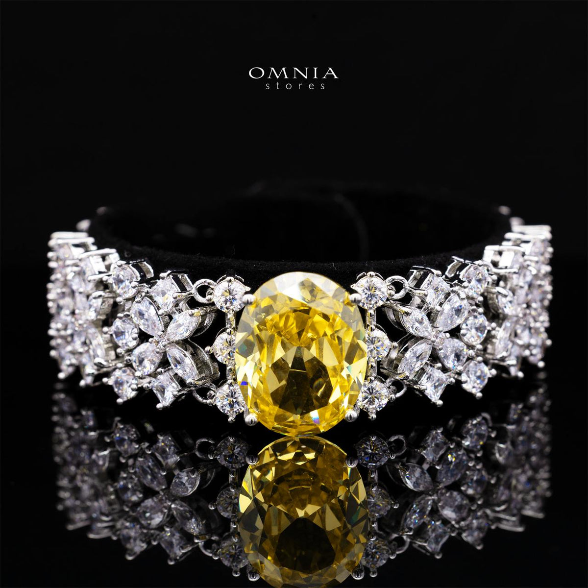Omnia Suhana Yellow Bridal Full Set in High Quality Simulated Diamonds Premium Rhodium Plated