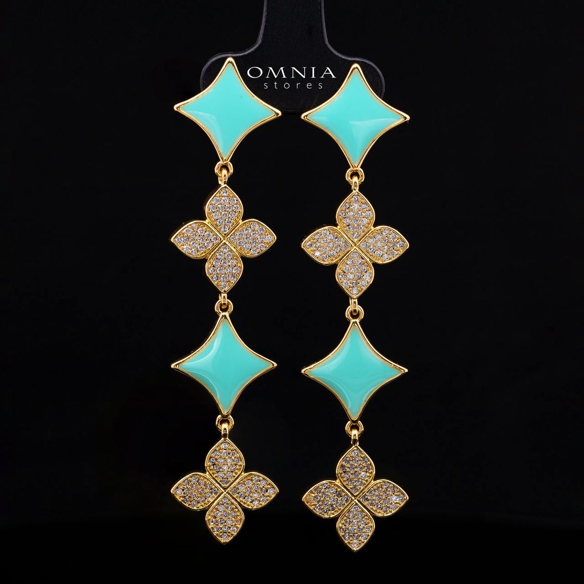 Omnia Golden Clove Turquoise Choker Full Set with High-Quality Simulated Diamonds Gold Plated