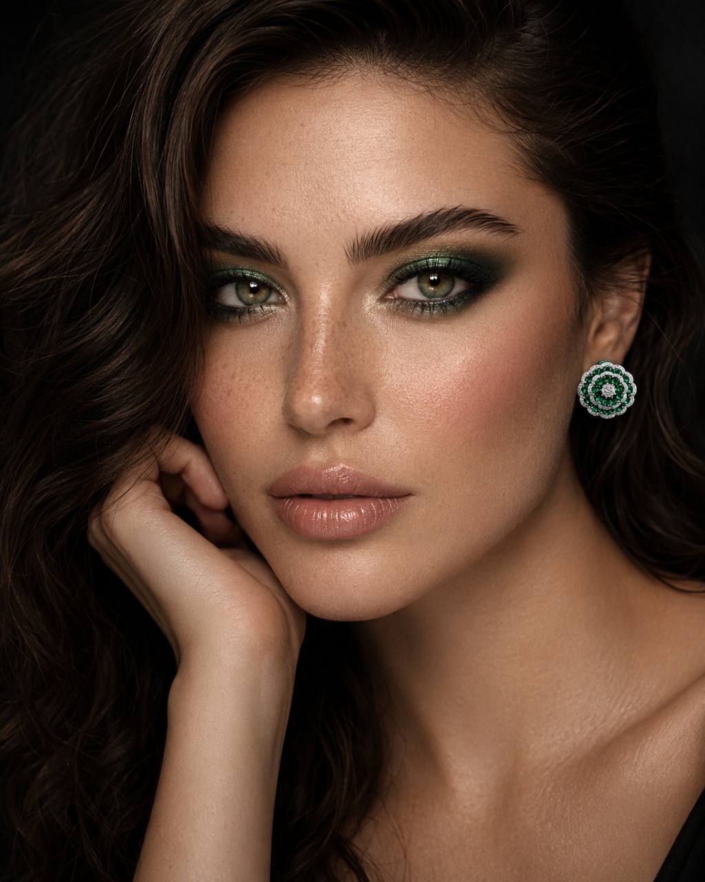 Omnia Nayeli Floral Halo Earrings with Emerald Green Simulated Diamonds in 925 Silver - OMNIASTORES KSA