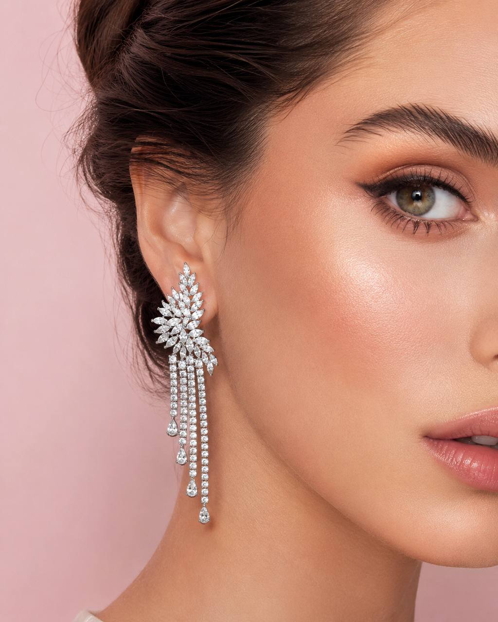 Omnia Aurora Luxe Waterfall Earrings in 925 Silver with Pear and Marquise-Cut High-Quality Simulated Diamonds - OMNIASTORES KSA