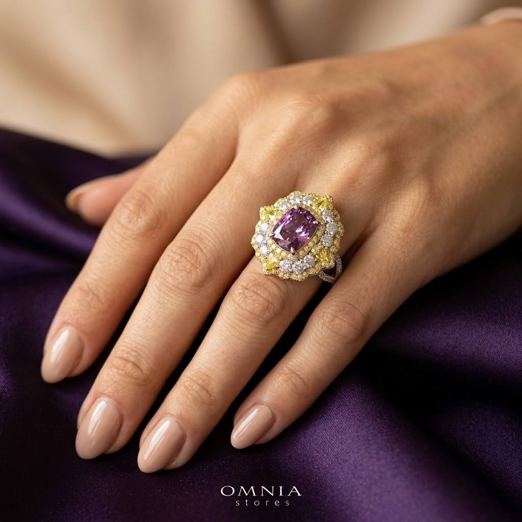 Omnia Maliya Purple Ring in 92.5 Silver High Quality Simulated Diamonds - OMNIASTORES KSA