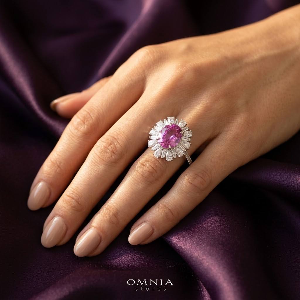 Kaitlynn Lab-Grown Pink Ring with GRC Certificate, Oval 7×9mm in 925 Sterling Silver - OMNIASTORES KSA