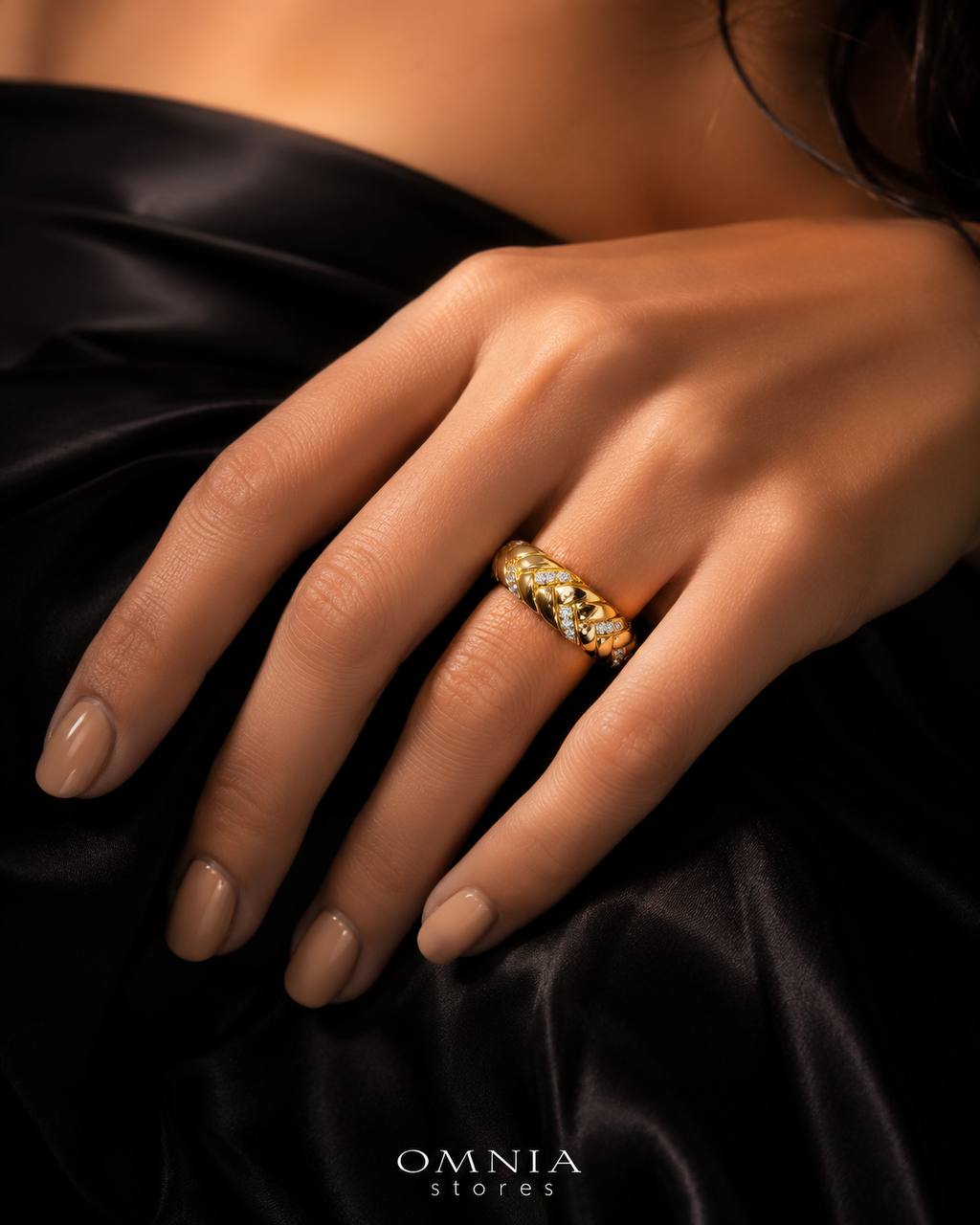 Ashira Gold-Plated Ring in 925 Silver with Premium Simulated Diamonds - OMNIASTORES KSA