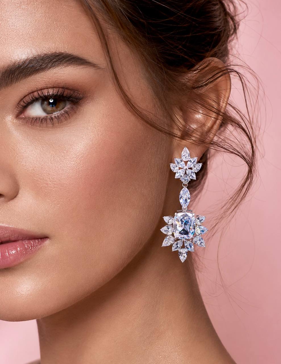 Omnia Medusa Earring In 925 Silver High Quality White Zircon Stone in Rhodium Plated - OMNIASTORES KSA