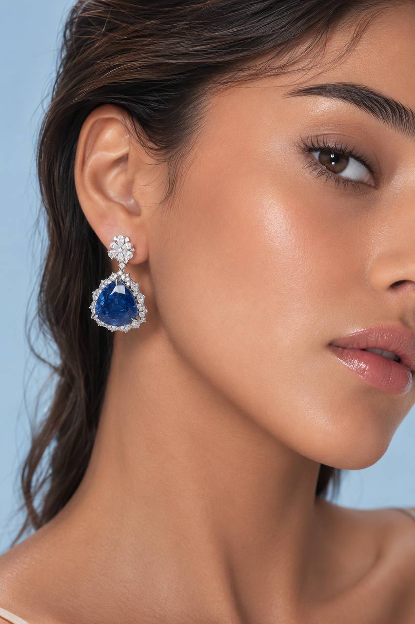 Omnia Roua White and Blue Drop Earrings With High Quality Certified Lab Crafted Stones In 925 Silver 7.0ct - OMNIASTORES KSA
