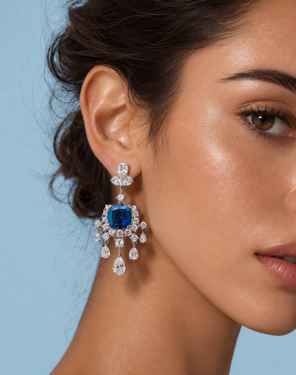 Madiha Lab Grown Sapphire Blue Stones With GRC Certified Drop Earrings in 925 Silver - OMNIASTORES KSA