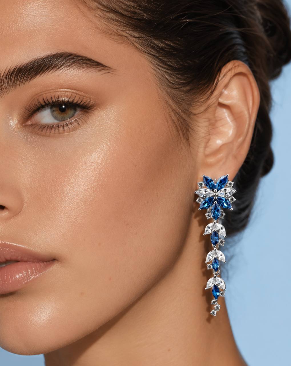 Abla Blue Floral Drop Earrings in 925 Silver with Marquise and Pear-Cut High-Quality Simulated Diamonds - OMNIASTORES KSA