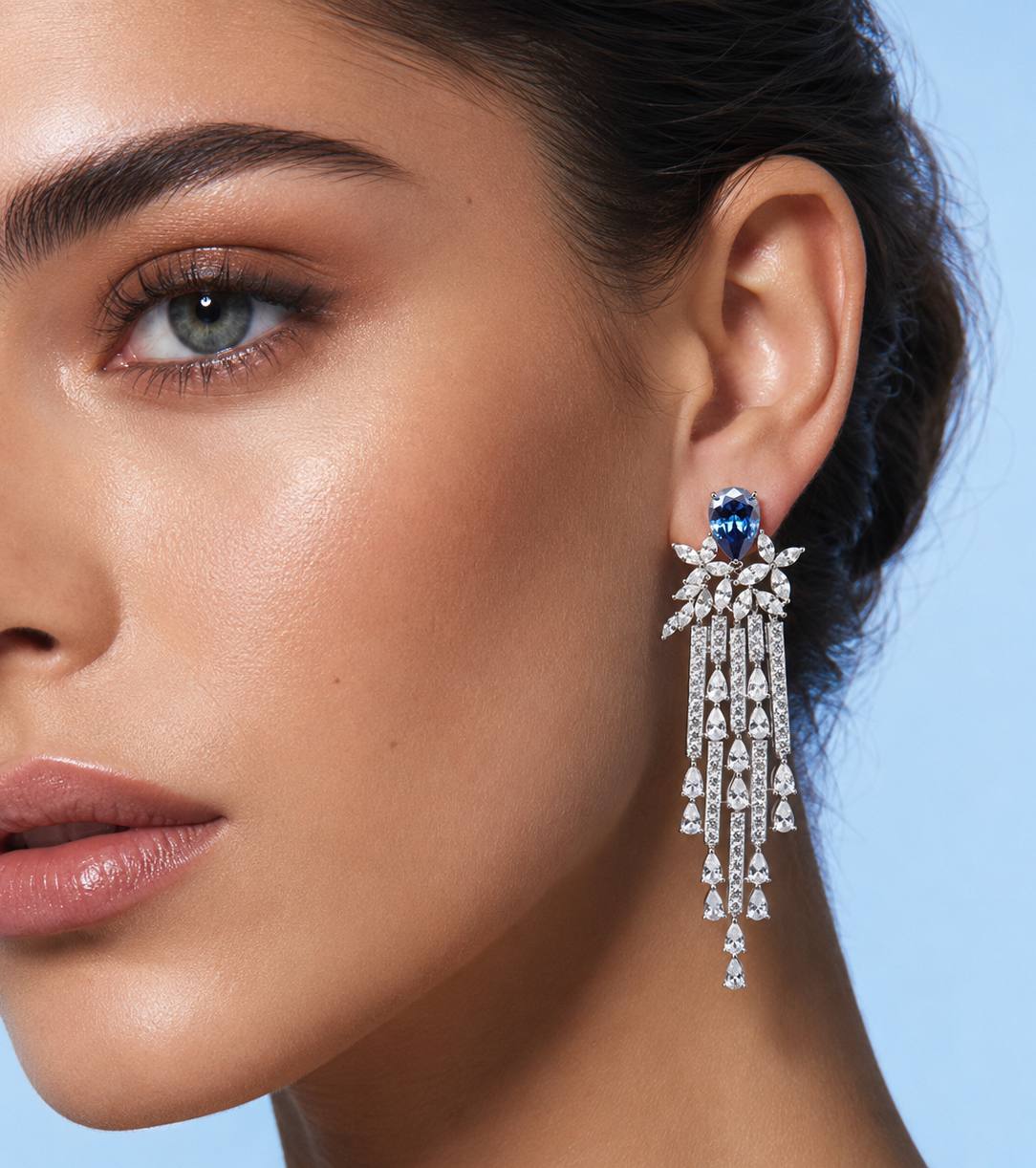Omnia Vanya Blue Drop Earrings in 925 Silver with Pear-Cut High-Quality Simulated Diamonds - OMNIASTORES KSA