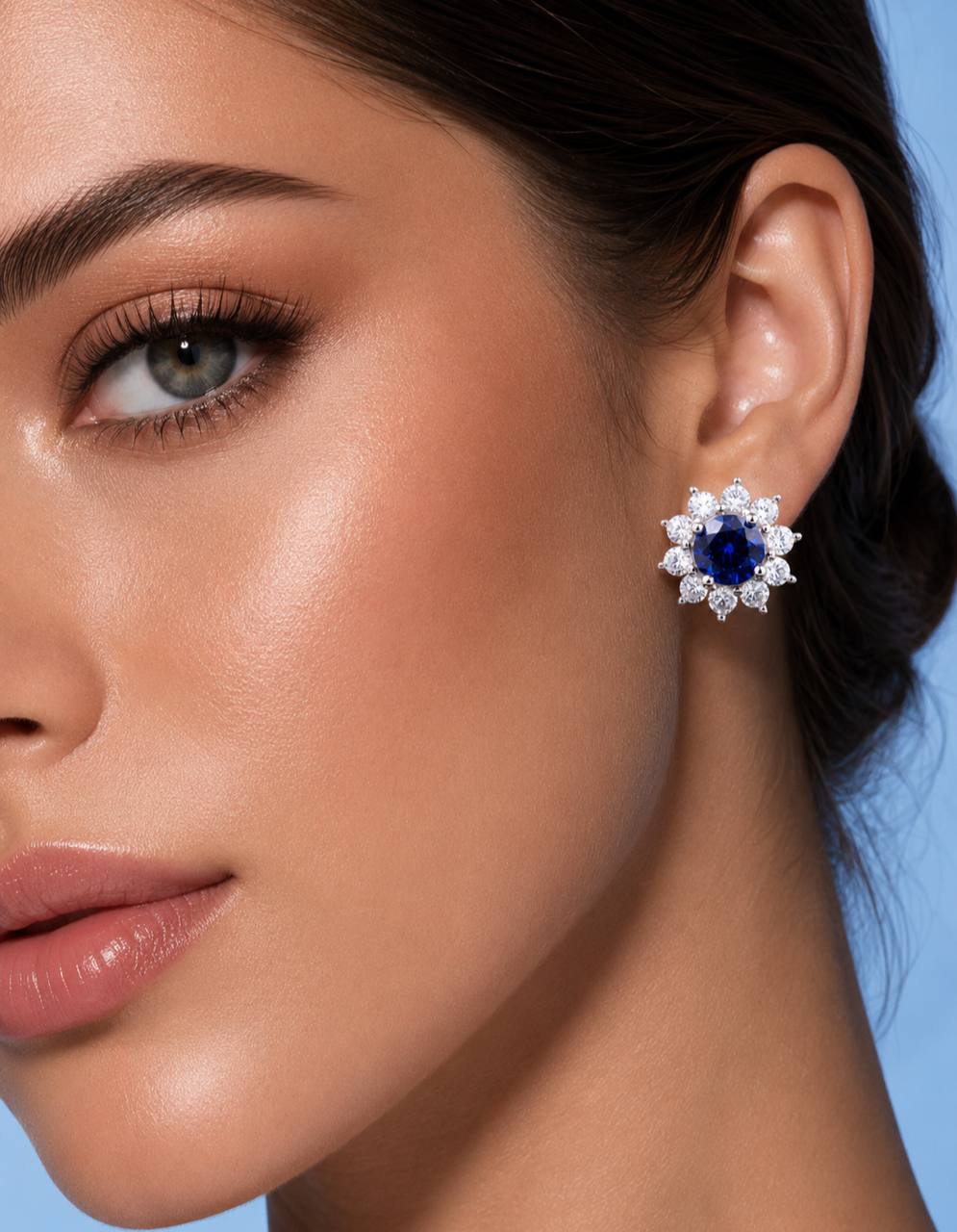 Henrietta Lab-Grown Blue Sapphire Earring with GRC Certificate, Round 5mm in 925 Sterling Silver - OMNIASTORES KSA
