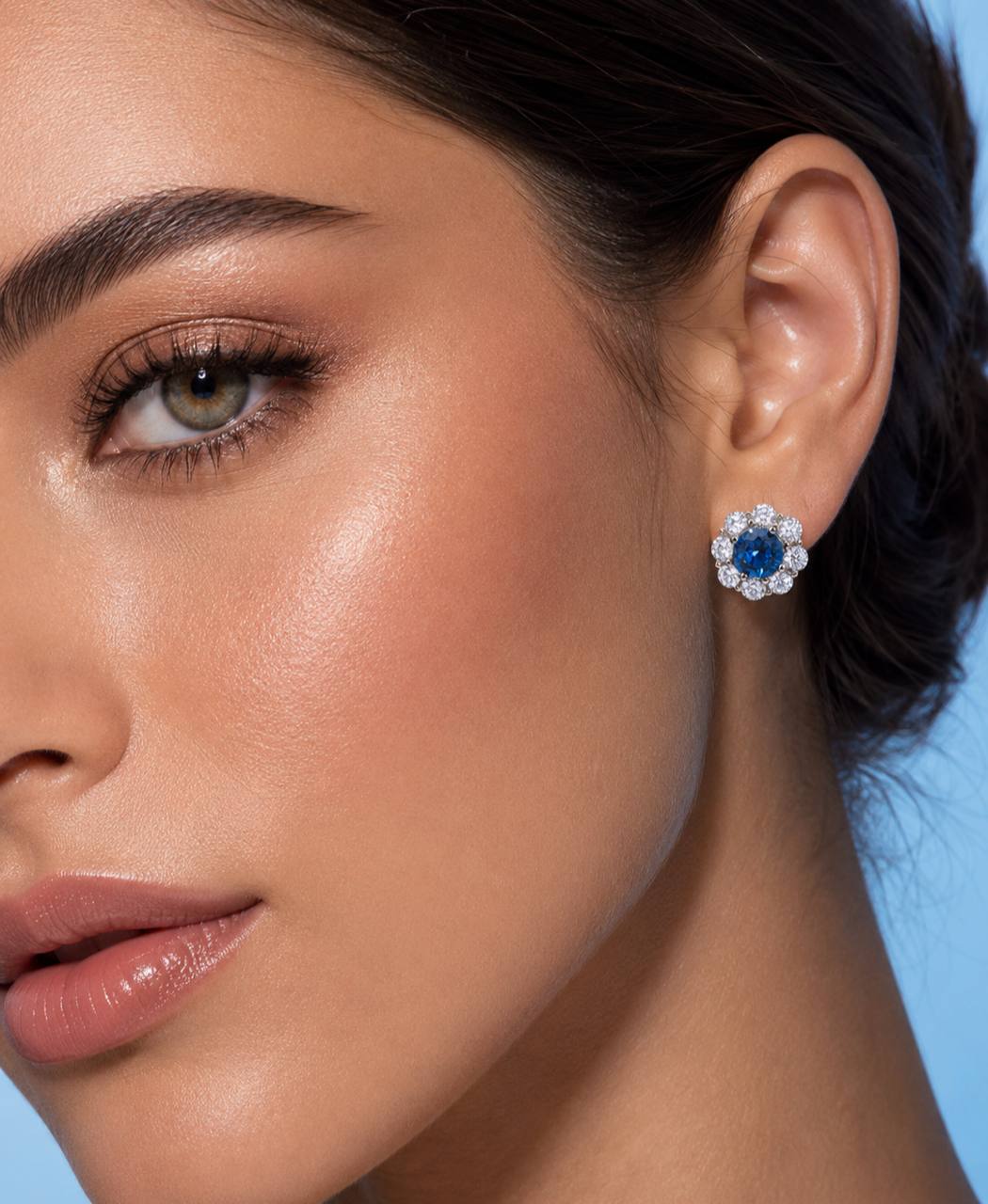 Houriya Blue and White Floral Earrings With High Quality Simulated Diamonds in 925 Silver - OMNIASTORES KSA