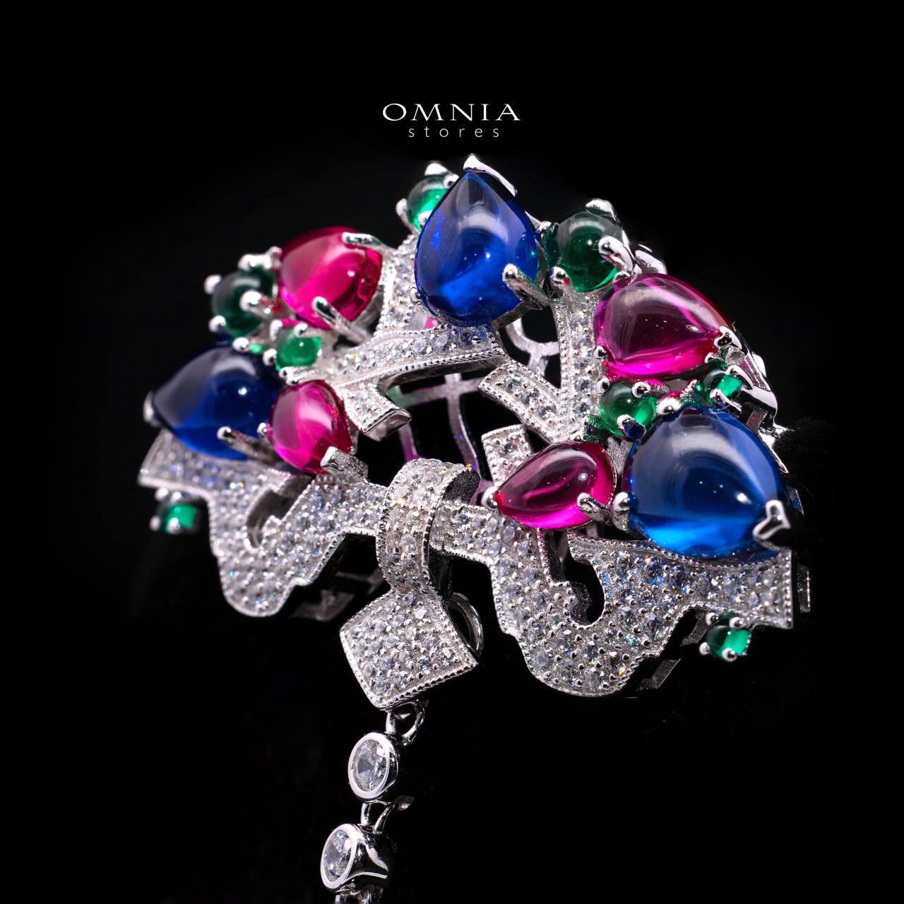 Khazina Multicolor Pearl Brooch with High-Quality Premium Simulated Diamonds in 925 Sterling Silver