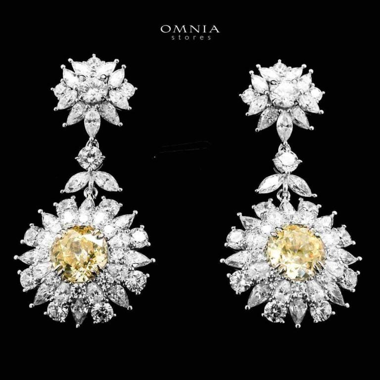 Marjan Sunflower Yellow Drop Earrings In 925 Silver Certified High Quality Lab Grown Stones