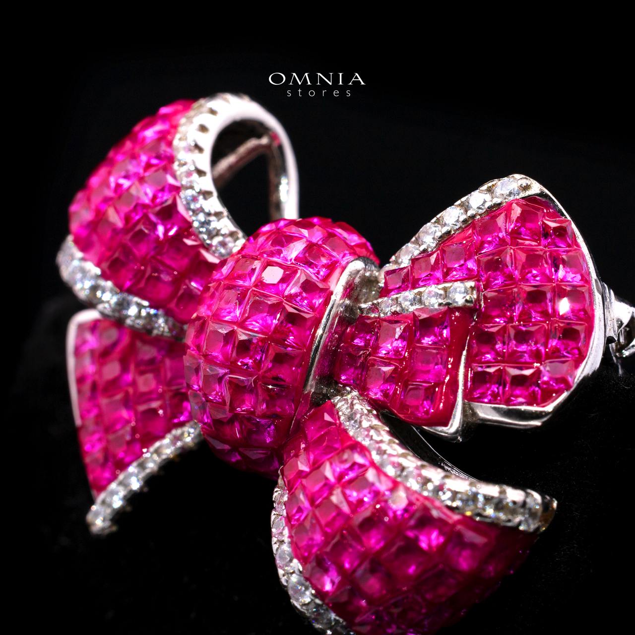 Tuhfah Pink Ribbon Brooch with High-Quality Premium Simulated Diamonds in 925 Sterling Silver